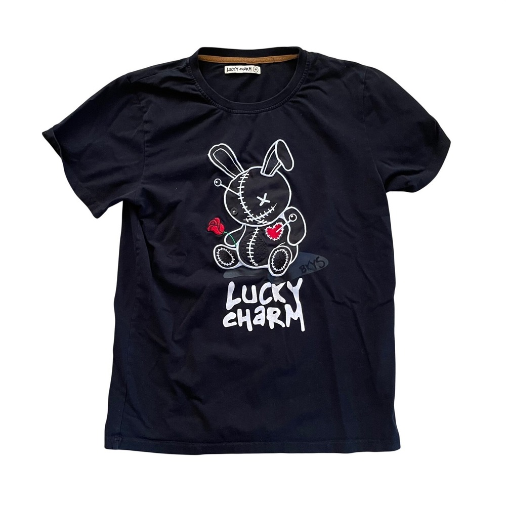 Lucky Charm BKYS Black Graphic Tee Voodoo Bunny Rabbit Shirt Size 18/Small